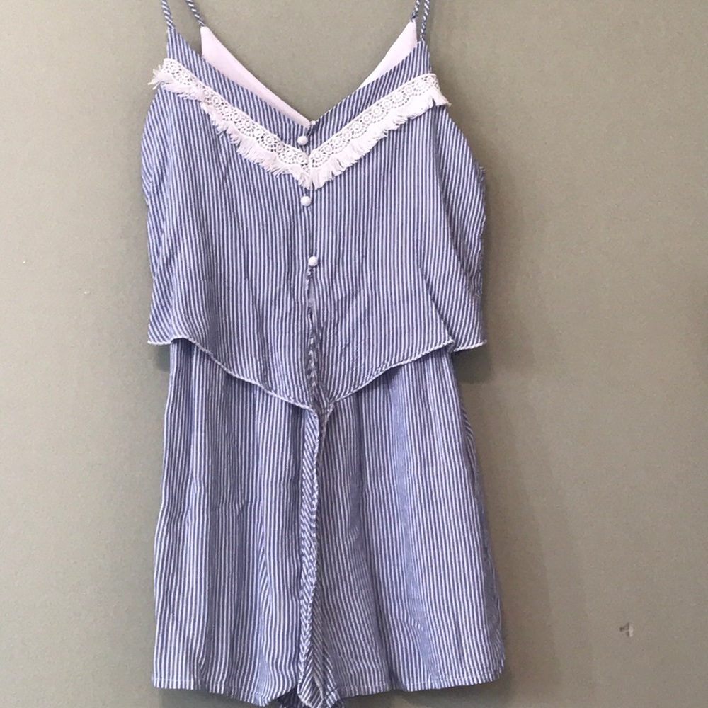 Blue and white striped romper